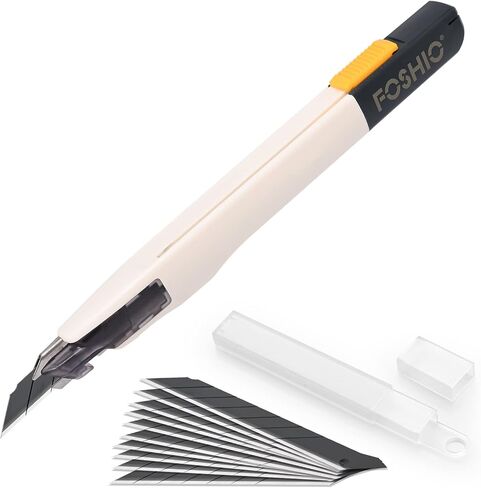 FOSHIO Craft Knife for Art, Craft, Model Making, Auto Locking Retractable Utility Knife with 10PCS Replacement Snap Off Blades 9MM, Box Cutter for Cartons, Cardboard, Leather and Boxes (White & Black) in Saudi Arabia