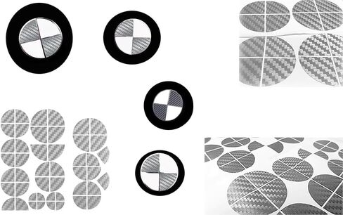 Atlas Auto Sports - Compatible with BMW - Silver Grey Carbon Fiber Stickers Overlay Vinyl Decal for All Emblems Caps Logos Roundels Badges in Saudi Arabia
