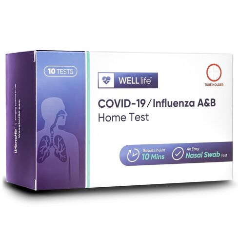 WELLlife COVID-19/Influenza A&B Home Test, Get Results for Flu A/B and COVID-19 in 10 Minutes, at Home Self Test with Non-invasive Nasal Swab, FDA EUA Authorized -[10 Tests] in Kuwait