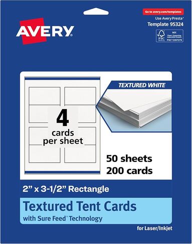Avery Printable Rectangle Tent Cards with Sure Feed Technology, 2" x 3.5", Textured Matte White, Print-To-The-Edge Capability, Laser & Inkjet Compatible, 100 Total in Saudi Arabia