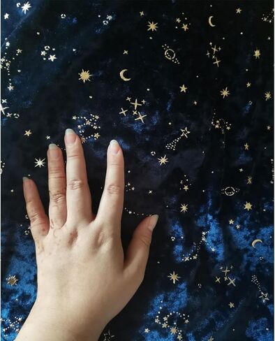 63" Wide Stretch Velvet Fabric Soft Shiny Starry Moon Pattern Diamond Velvet Fabric Handicraft Cloth Fabric for DIY Sewing, Upholstery, Apparel, Costume, Craft(Size:1Yards,Color:Blue) in Saudi Arabia