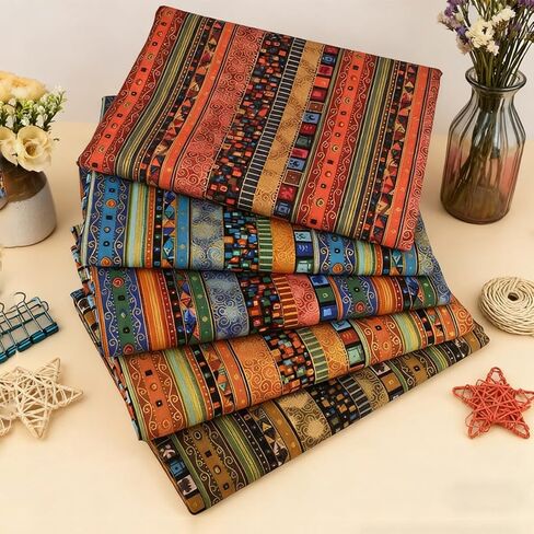 100% Cotton Fabric,Ethnic Cotton Linen Fabric, Vintage Fat Quarters Fabr-ic Bundles Sewing Fabr-ic Squares for Quilting Sewing Patchwork Clothes DIY Crafts Home Decor,4 Sizes in Saudi Arabia