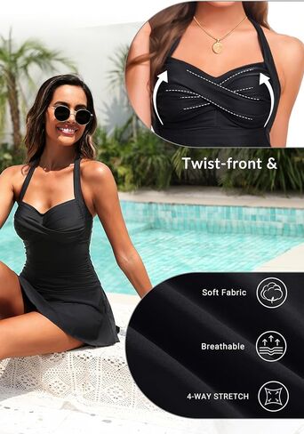 بدلة سباحة Tempt Me للسيدات قطعة واحدة مع تنورة للتحكم في البطن، فستان سباحة عتيق، بدلة استحمام in Saudi Arabia
