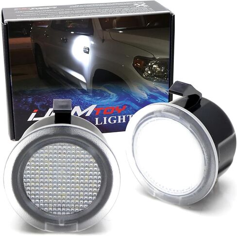 iJDMTOY White LED Under Side Mirror Puddle Lights Compatible with 2007-2021 Toyota Tundra Sequoia (Powered by 18 pcs White SMD Lights) in Saudi Arabia
