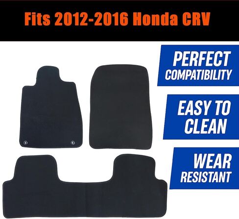 GXARTS 3 PCS Front and Rear Velour Floor Mats Carpet Black Replacement Compatible with Honda CRV CR-V 2012 2013 2014 2015 2016 Anti- Slip in Saudi Arabia