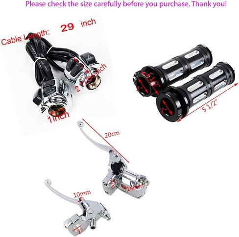 Compatible with 1996-2012 Harley Touring Chrome Kit 1'' Handlebar Switch Control + Brake Master Cylinder Clutch Lever + Hand Grips, Chrome + Black in Saudi Arabia