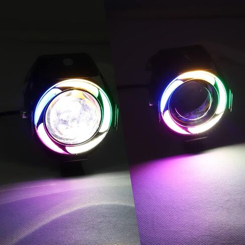 مصابيح الضباب LED للقيادة للدراجات النارية، مصابيح قيادة الدراجات النارية، مصابيح مساعدة للدراجة النارية مع حلقة هالة ملونة ومفتاح 12 فولت/24 فولت قطعتان in Saudi Arabia