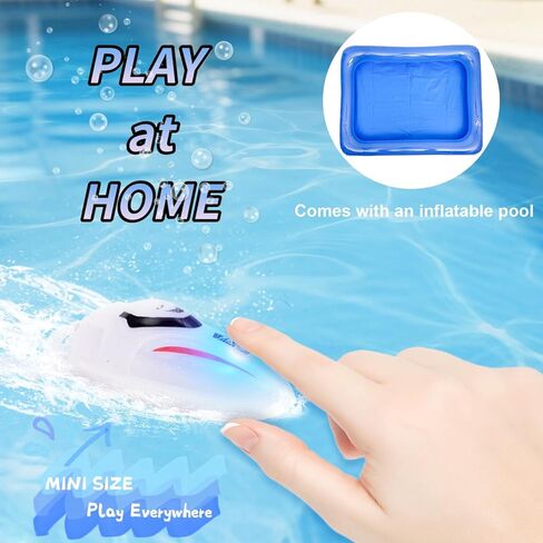 قارب RC صغير، قوارب RC لطيفة بسرعة 10 كيلو في الساعة مع بطارية 100 مللي أمبير في الساعة، محرك مزدوج، ضوء LED، متعة في حمام السباحة/حوض الاستحمام/حوض الغسيل/البحيرة. in Kuwait