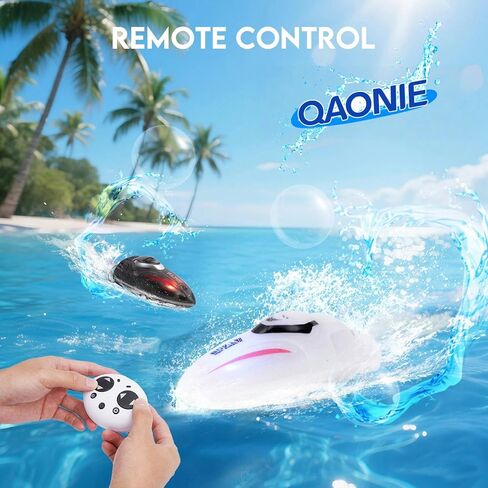 قارب RC صغير، قوارب RC لطيفة بسرعة 10 كيلو في الساعة مع بطارية 100 مللي أمبير في الساعة، محرك مزدوج، ضوء LED، متعة في حمام السباحة/حوض الاستحمام/حوض الغسيل/البحيرة. in Kuwait