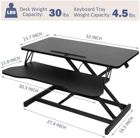 32 Inch Desk Converter, Height Adjustable Sit to Stand Riser, Dual Monitor and Laptop Workstation with Wide Keyboard Tray, Black in Saudi Arabia