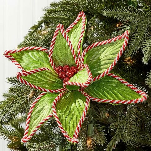 6 Pcs Red Green Christmas Flower 9.8 x 12 Inch Artificial Poinsettias Flowers Glitter Artificial Flowers Picks Christmas Tree Ornaments Xmas New Year Tree Wreath Garland Wedding Party Decor in Saudi Arabia