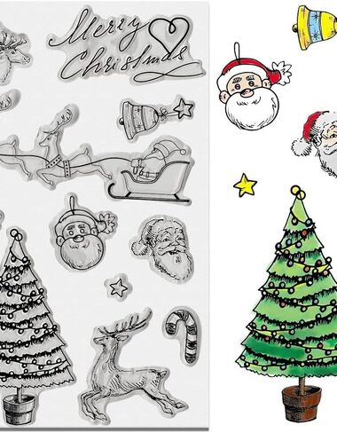 Merry Christmas Clear Stamps for Card Making and Photo Album Decorations, Elk Santa Words Transparent Silicone Clear Stamps for Crafting and DIY Scrapbooking in Saudi Arabia