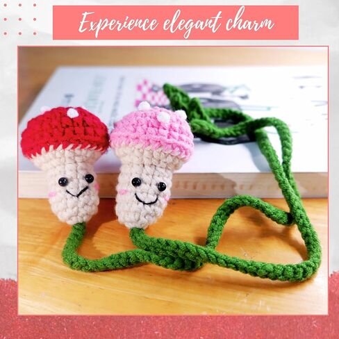 Crochet Mushroom Bookmark – Handmade Knitted Page Marker, Cute Gift for Book Lovers & Teachers, Cottagecore Desk Décor, Curtain Tiebacks (Red) in Saudi Arabia