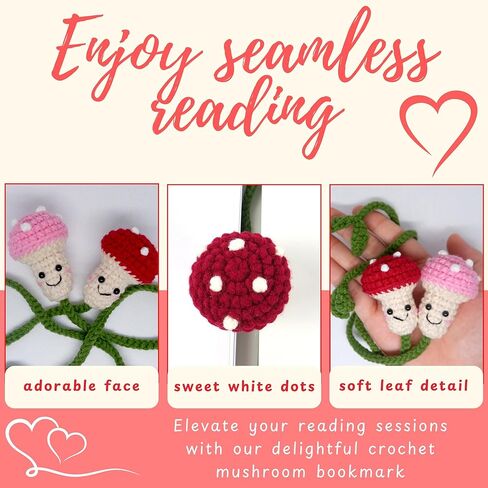 Crochet Mushroom Bookmark – Handmade Knitted Page Marker, Cute Gift for Book Lovers & Teachers, Cottagecore Desk Décor, Curtain Tiebacks (Red) in Saudi Arabia