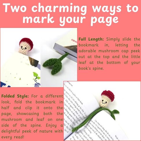 Crochet Mushroom Bookmark – Handmade Knitted Page Marker, Cute Gift for Book Lovers & Teachers, Cottagecore Desk Décor, Curtain Tiebacks (Red) in Saudi Arabia