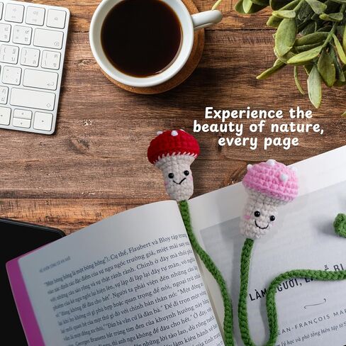 Crochet Mushroom Bookmark – Handmade Knitted Page Marker, Cute Gift for Book Lovers & Teachers, Cottagecore Desk Décor, Curtain Tiebacks (Red) in Saudi Arabia