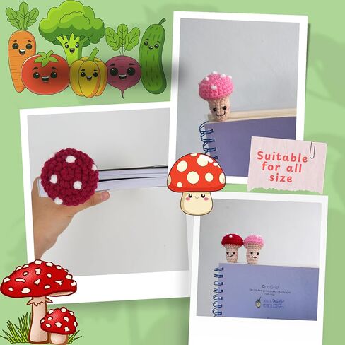 Crochet Mushroom Bookmark – Handmade Knitted Page Marker, Cute Gift for Book Lovers & Teachers, Cottagecore Desk Décor, Curtain Tiebacks (Red) in Saudi Arabia