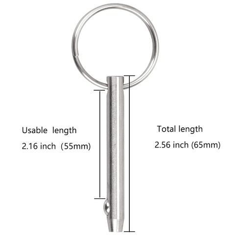 2 PCS Marine 316 Stainless Steel Quick Release Pin Bimini Top Pin, Diameter 1/4"(6.3 mm), Overall Length 2.56"(65 mm), Usable Length 2"（51 mm) in Saudi Arabia