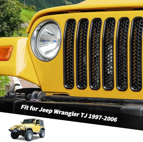 Jimen لإدراج شبكة TJ، 7 قطع من شبكة الشبكة الأمامية مناسبة لسيارة Jeep Wrangler TJ 1997-2006 (أسود) in Kuwait