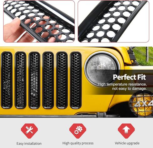 Jimen لإدراج شبكة TJ، 7 قطع من شبكة الشبكة الأمامية مناسبة لسيارة Jeep Wrangler TJ 1997-2006 (أسود) in Kuwait