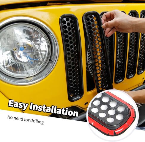 Jimen لإدراج شبكة TJ، 7 قطع من شبكة الشبكة الأمامية مناسبة لسيارة Jeep Wrangler TJ 1997-2006 (أسود) in Kuwait