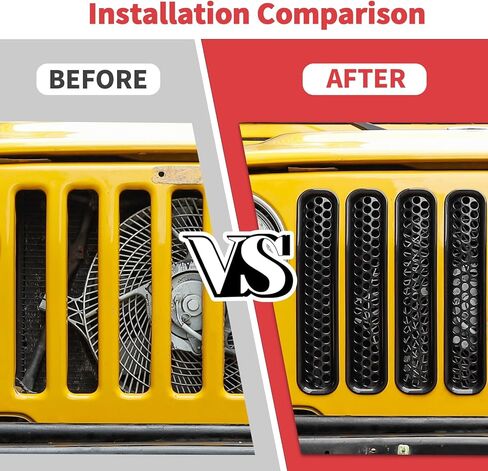 Jimen لإدراج شبكة TJ، 7 قطع من شبكة الشبكة الأمامية مناسبة لسيارة Jeep Wrangler TJ 1997-2006 (أسود) in Kuwait