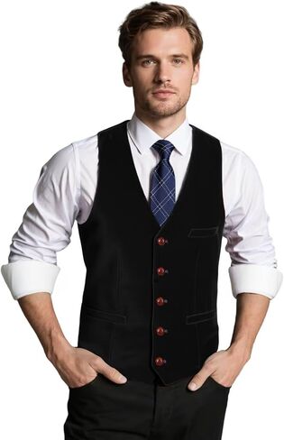 Wehilion Men Suit Vest Slim Fit Dress Suit Vest Velvet Waistcoat Full Back V-Neck-bk XXXL Black in Kuwait