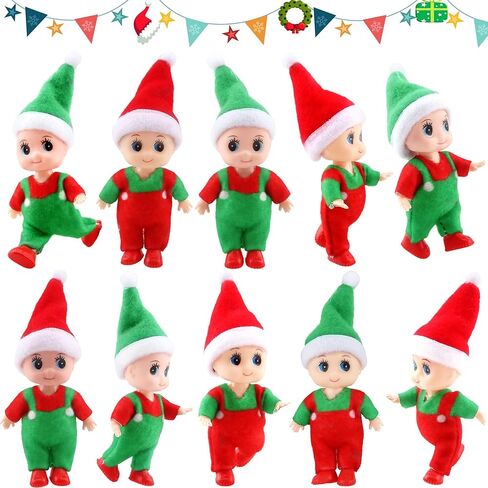 10 Pack Tiny Christmas Elf Dolls Miniature Elf Baby Accessories Dolls Small Xmas Elves for Christmas New Year Stocking Stuffer Party Decoration, 2 Styles in Kuwait