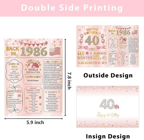 HOMANGA 40th Birthday Card for Women Her, Back in 1986 Card with Envelope, 40th Birthday Gifts for Women, Mom, Wife, Sister, Daughter (Rose Gold) in Saudi Arabia
