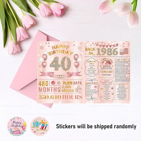 HOMANGA 40th Birthday Card for Women Her, Back in 1986 Card with Envelope, 40th Birthday Gifts for Women, Mom, Wife, Sister, Daughter (Rose Gold) in Saudi Arabia