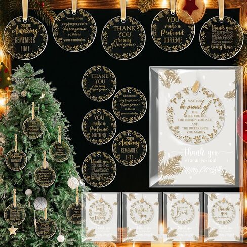 Barydat 50 Set Christmas Employee Appreciation Gifts Bulk Acrylic Hanging Ornament Round Pendant Ornaments for Christmas Tree Decoration Volunteer Teacher Nurser Team Gifts with Thank You Card Ribbon in Saudi Arabia
