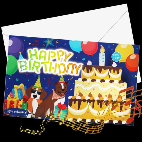 Dog Birthday Card, Pop Up Happy Birthday Cards with Lights and Musical, 3D Music Gifts Card for Men, Dad, Kids, Women in Saudi Arabia