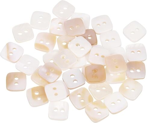 uxcell 40Pcs Natural Shell Button, 2 Hole 13mm Square Mother of Pearl Buttons for Shirt Coats Suits Jacket Jeans Skirts DIY Sewing Crafts, White in Saudi Arabia