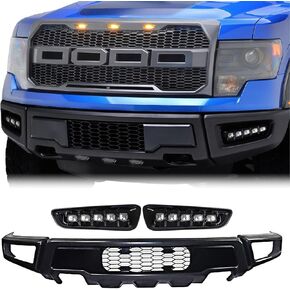 Front Bumper Compatible with 2018 2019 2020 F-150, Rpt Style Front Bumper Assembly Replacement with 2 Fog Lights, Glossy Charcoal Grey in Saudi Arabia
