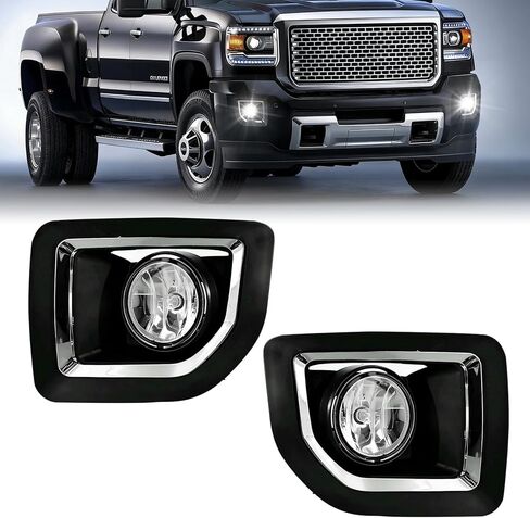 Professional Fog Light Assembly, Clear Waterproof Front Driving Lamps Kit Compatible with 2015-2019 GMC Sierra 2500HD/ 3500HD DOT Approved in Saudi Arabia