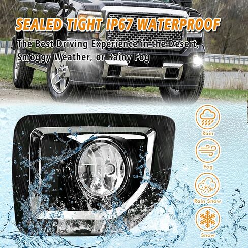 Professional Fog Light Assembly, Clear Waterproof Front Driving Lamps Kit Compatible with 2015-2019 GMC Sierra 2500HD/ 3500HD DOT Approved in Saudi Arabia
