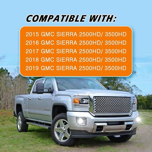 Professional Fog Light Assembly, Clear Waterproof Front Driving Lamps Kit Compatible with 2015-2019 GMC Sierra 2500HD/ 3500HD DOT Approved in Saudi Arabia