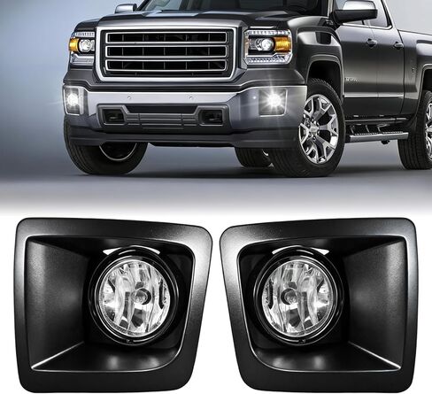 Professional Fog Light Assembly, Clear Waterproof Front Driving Lamps Kit Compatible with 2015-2019 GMC Sierra 2500HD/ 3500HD DOT Approved in Saudi Arabia
