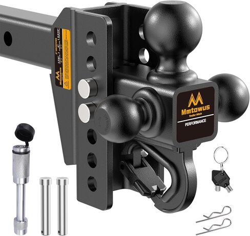 Adjustable Trailer Hitch -Drop Hitch -Tri Ball Mount with Hook (1-7/8'', 2''&2-5/16''), Fits 2-Inch Receiver, 6'' Drop/Rise 12,500 LBS GTW Tow Hitch, 3 Ball Hitches for Trucks, RV, Camper etc in Saudi Arabia