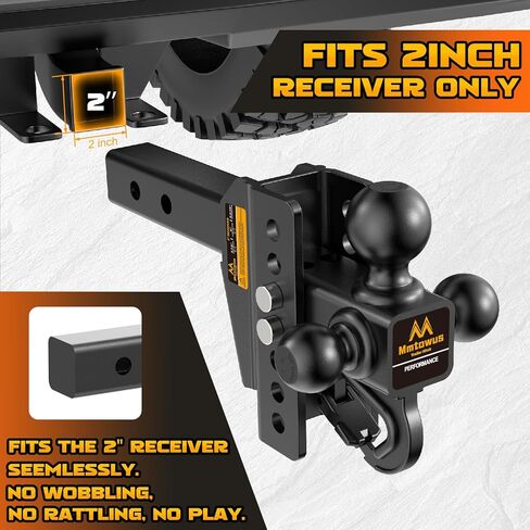Adjustable Trailer Hitch -Drop Hitch -Tri Ball Mount with Hook (1-7/8'', 2''&2-5/16''), Fits 2-Inch Receiver, 6'' Drop/Rise 12,500 LBS GTW Tow Hitch, 3 Ball Hitches for Trucks, RV, Camper etc in Saudi Arabia