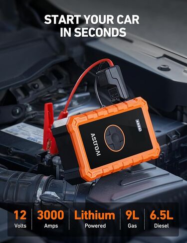 AstroAI Portable Car Jump Starter with Air Compressor 150PSI, 2500A Car Battery Jump Starter Pack Up to 7.5L Gas & 5.0L Diesel Engine, UL Certified, 12V Jump Box Car Battery with LCD Display, Lights in Kuwait