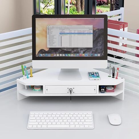 Corner Monitor Stand Lifting Computer Monitor Stand with Lock & Key, Monitor Stand Riser Desk Organizer with Drawers, Notebook Laptop Corner Stand for Organize(Natural) in Saudi Arabia