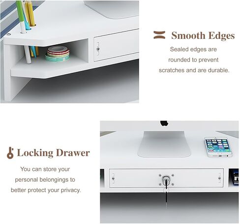 Corner Monitor Stand Lifting Computer Monitor Stand with Lock & Key, Monitor Stand Riser Desk Organizer with Drawers, Notebook Laptop Corner Stand for Organize(Natural) in Saudi Arabia