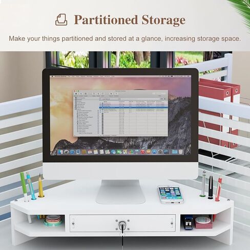 Corner Monitor Stand Lifting Computer Monitor Stand with Lock & Key, Monitor Stand Riser Desk Organizer with Drawers, Notebook Laptop Corner Stand for Organize(Natural) in Saudi Arabia