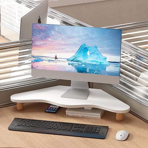 Corner Monitor Stand Cute Computer Monitor Stand Yellow White, Laptop Monitor Riser Stand Desktop Wooden Storage Organizer, Bedrooms Plant Cosmetics Shelf (Color : White) in Saudi Arabia