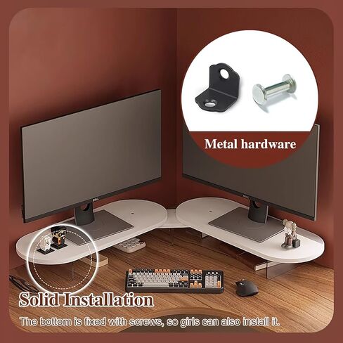 Corner Monitor Stand Desk 2 Monitors Monitor Riser for Storage, Computer Laptop Riser Stand Organizer Can Rotation, Office Triangle Screen Corner Riser, Notebook Bracket(Walnut) in Saudi Arabia