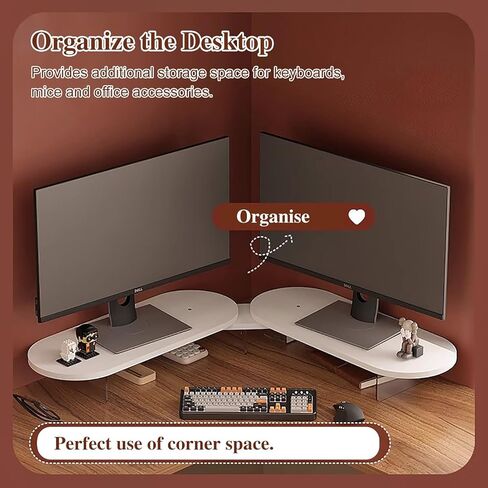 Corner Monitor Stand Desk 2 Monitors Monitor Riser for Storage, Computer Laptop Riser Stand Organizer Can Rotation, Office Triangle Screen Corner Riser, Notebook Bracket(Walnut) in Saudi Arabia