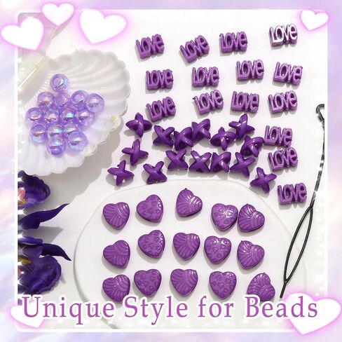 NAISKA 60PCS Purple Heart Hair Jewelry for Braid Large Beads Dreadlock for Kid Girl Multi Shape Pony Beads Loc Dreadlock Accessories Cute Braids Hair Decoration for Women and Girls in Saudi Arabia