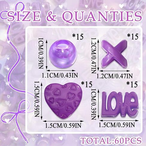 NAISKA 60PCS Purple Heart Hair Jewelry for Braid Large Beads Dreadlock for Kid Girl Multi Shape Pony Beads Loc Dreadlock Accessories Cute Braids Hair Decoration for Women and Girls in Saudi Arabia