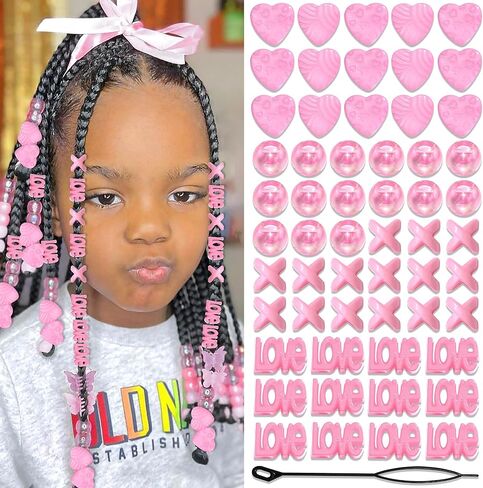 NAISKA 60PCS Purple Heart Hair Jewelry for Braid Large Beads Dreadlock for Kid Girl Multi Shape Pony Beads Loc Dreadlock Accessories Cute Braids Hair Decoration for Women and Girls in Saudi Arabia
